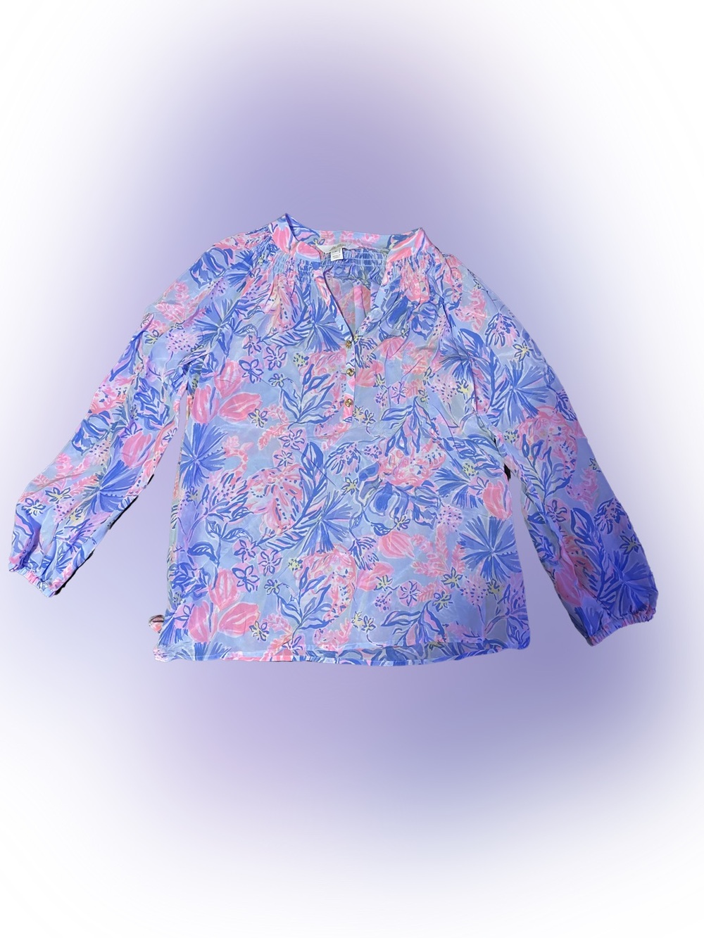 Lilly Pulitzer Pastel Floral Blouse in Lavender, Pink & Periwinkle
